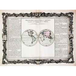 [Lot of 2 maps] The world in two hemispheres. / with Roses de Vents.