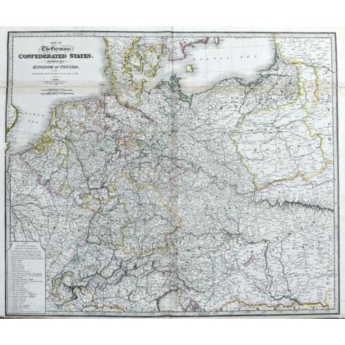 Old map image download for Map of the Germanic Confederated States, including the Kingdom of Prussia, as Settled by the Act of Congress at Vienna, June 9th 1815.