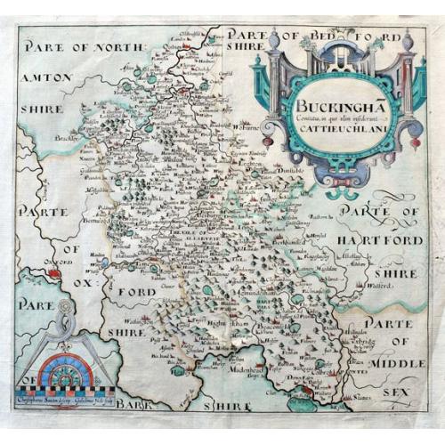 Old map image download for Buckingha Comitatus, in quo olim insederunt Cattieuchlani.