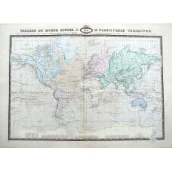 Tableau Du Monde Actuel Ou Planisphere Terrestre, indiquant les Itineraires de plus celebres Navigateurs. . .