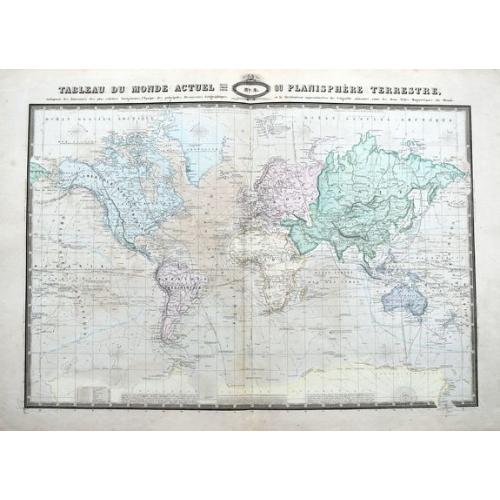 Old map image download for Tableau Du Monde Actuel Ou Planisphere Terrestre, indiquant les Itineraires de plus celebres Navigateurs. . .