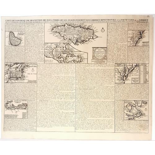 Old map image download for Carte qui contient une description des isles & terres que les anglois possedent dans l’Amerique Septentrionale, et en particulier de la Jamaique …Carte qui contient une description des isles & terres que les anglois, Chatelain, 1719