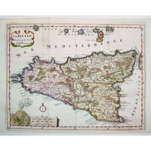 Old map image download for La Sicile Divisee en ses trois Valles