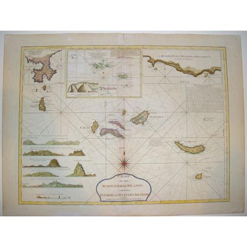 Old map image download for Chart of the Acores (Hawks) Islands, called also the Flemish and Western Islands