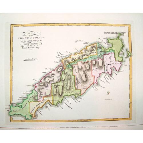 Old map image download for Map of the Island of Tobago for the History of the West Indies by Bryan Edwards Esqr.