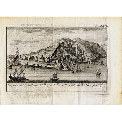 Old map image download for Tanger, Citta Marittima del Regno di Fez sulla Costa di Barbaria, nell'Africa.