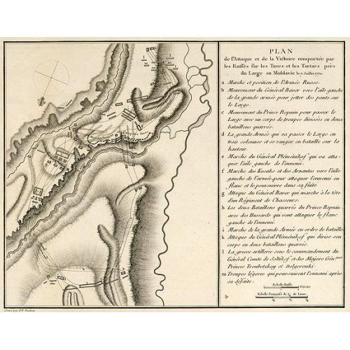 Old map image download for Plan de l'Attaque & de la Victoire remportée par les Russes sur les Turcs et les Tartars près du Large en Moldavie le 7 Julliet, 1770