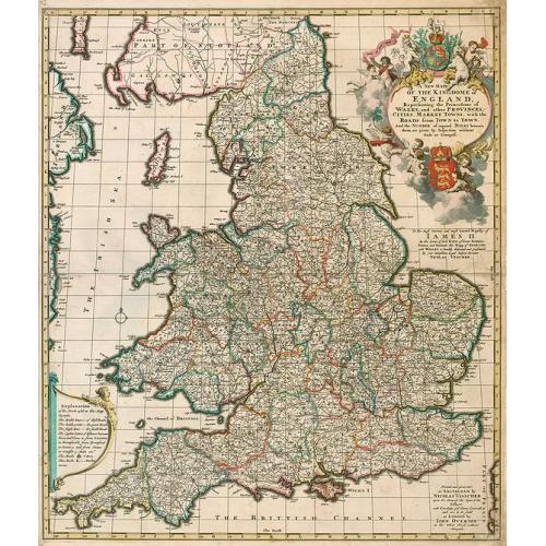 Old map image download for A New Mapp of the Kingdome of England, Representing the Princedome of Wales, and other Provinces, Cities, Market Towns, with the roads from Town to Town.