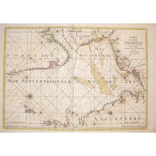 Old map image download for Carte de la Mer d'Allemagne contenant les Bancs Isles et Costes comprises depuis Bergen et les Isles Schetland jusques au Pas De Calais