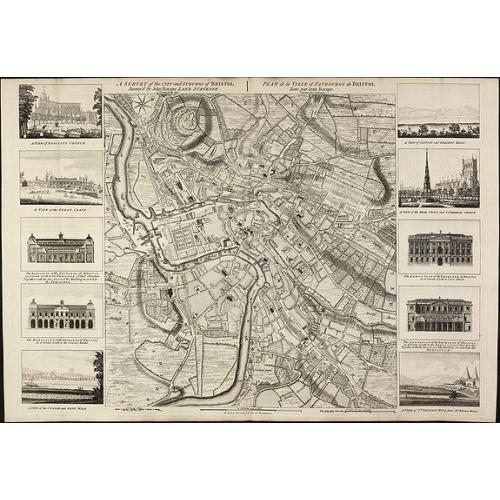 Old map image download for A Survey of the City and Suburbs of Bristol Survey'd by John Rocque Land Surveyor at Charing Cross, 1750 / Plan de la Ville et Faubourgs de Bristol Leve par Jean Rocque a Charing Cross a Londres 1750