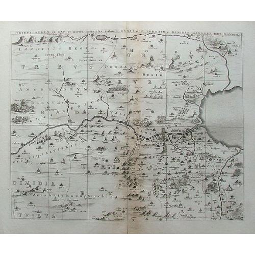 Old map image download for Tribus Ruben, et Gad et partes orientales tribuum Beniamin, Ephraim, et dimidiae Manasse intra Iordanem