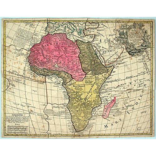 Old map image download for Exceptionally rare map puzzle: AFRICA, Concinnata Secundum Ob. servationes Membror. Acad. Regal Scientiarum et non= nullorum aliorum, et juxta recentissimas annotationes. Per G. de L Isle Geographum Augustæ Vindelicor: prostat ap