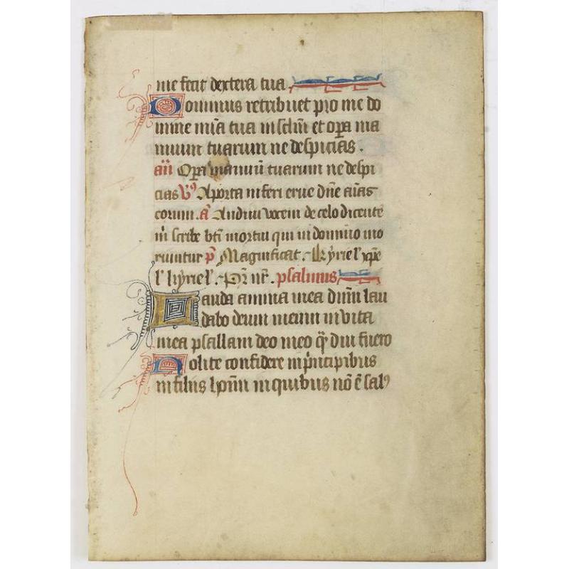 Fine manuscript leaf from a Flemish book of hours, on vellum.