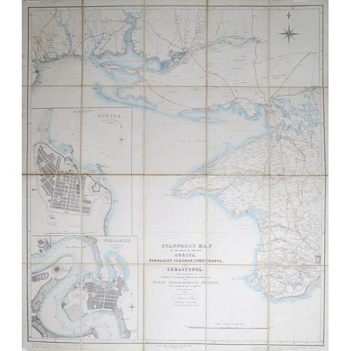 Old map image download for Stanford's Map of the Roads &c. Between Odessa, Nikolaief, Perekop, Simfieropol, and Sebastopol.