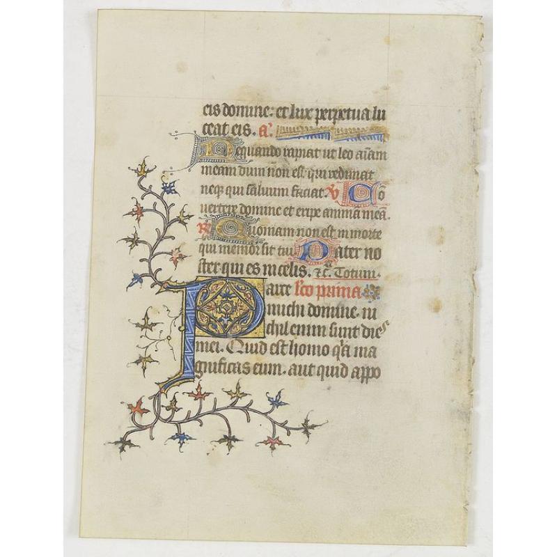 A leaf from an early Parisian book of hours, on vellum.