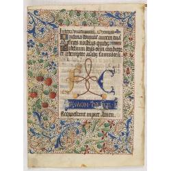 Decorative leaf from a French book of hours, on vellum.