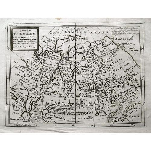 Old map image download for Great Tartary. With the Tract of the Moscovite Ambassadox\'s Travels from Moscow to Pekin. . .