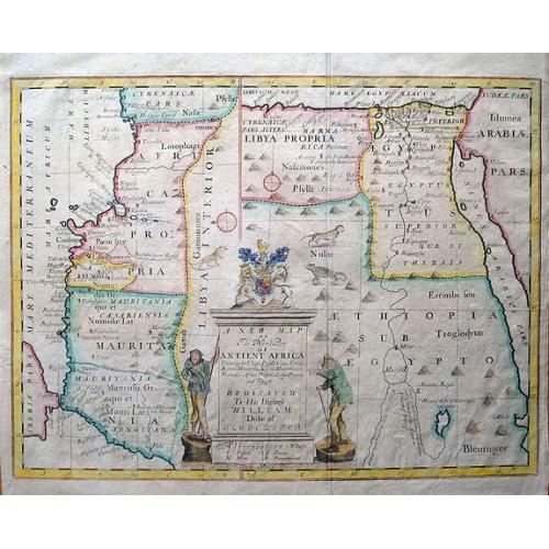 Old map image download for A new map of the north part of Antient Africa, shewing the chiefe people, cities, towns, rivers, and mountains in Mauritania, Numidia, Africa Propria, Libya Propria, and Egypt...