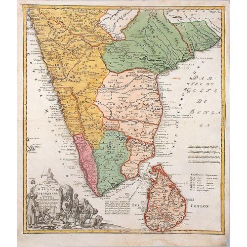 Old map image download for Peninsula Indiae Malabar Coromandel Ceylon.