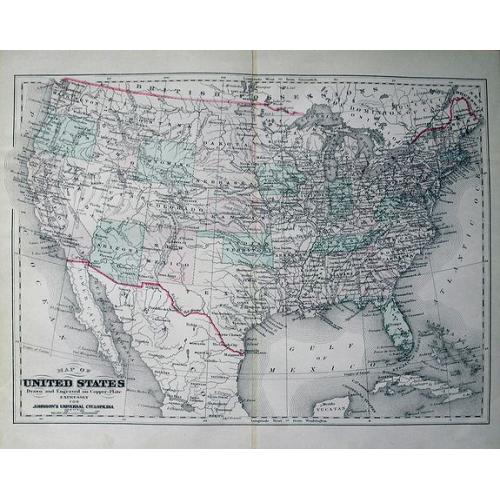 Old map image download for Map of the United States Drawn and Engraved on Copper-Plate Expressly for Johnson's Universal Cyclopaedia.