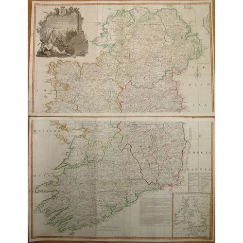 Old map image download for A map of the Kingdom of Ireland showing the archbishopricks, bishopricks, cities, boroughs, market towns, villages, barracks, mountains [. . .] by J. Rocque, chorographer to His Majesty.