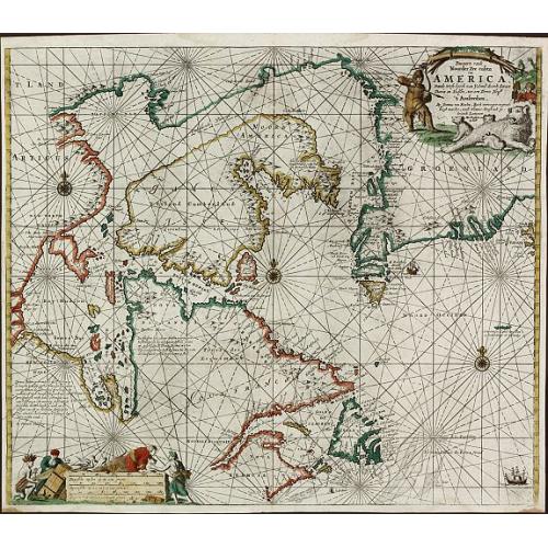 Old map image download for Pascaarte vande Noorder Zee Custen van America, vande West-Hoeck van Ysland doorde Straet Davis en Hudson, tot aen Terra Neuf