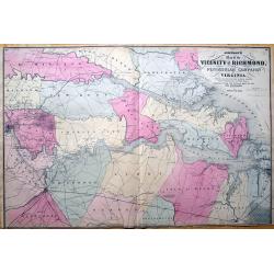 Johnson's Map of the Vicinity of Richmond, Peninsular Campaign in Virginia. Showing also the interesting localities along the James, Chickahominiy and York Rivers...