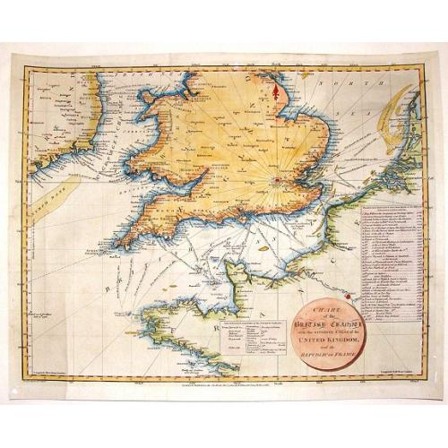 Old map image download for Chart of the British Channel with the Opposite Coast of the United Kingdom and the Republic of France.