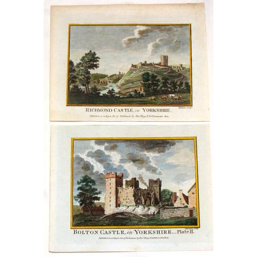 Old map image download for Bolton Castle & Richmond Castle in Yorkshire (2 Prints).