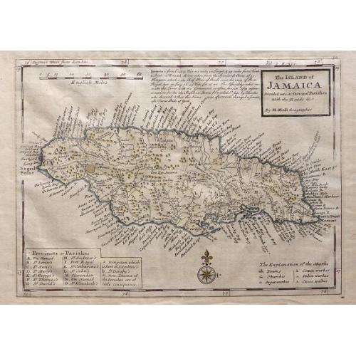 Old map image download for The Island of Jamaica Divided into its Principal Parishes with the Roads & c.