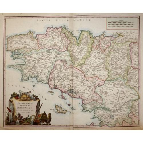 Old map image download for Gouvernement General de Bretagne divife dioceses ou recceptes.