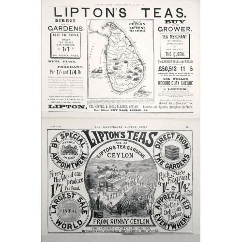 Old map image download for Map of Ceylon shewing Lipton's Tea Estates.