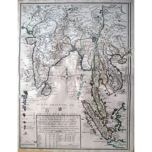 Old map image download for Les Indes Orientales sous le Nom de queles est compris L'Empire du Grand Mogol, Les Deux Presqu'Isles Deca et de la Le Gange, Les Maldives, et L'Isle de Ceylan...