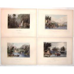 (Four hand-colored Bartlett Engravings of Canadian Country Scenes.)