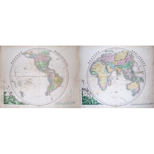 Old map image download for (Pair of 2 maps): Western Hemisphere & Eastern Hemisphere