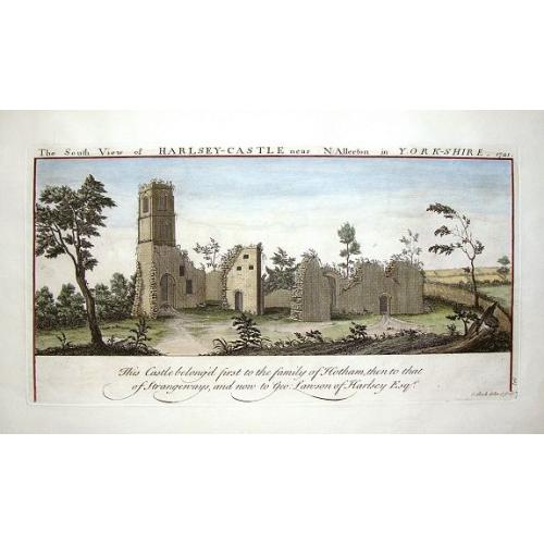 Old map image download for The South View of Harlsey Castle Near N. Allerton in Yorkshire, 1721.