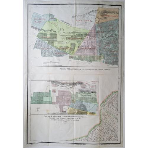 Old map image download for JEPPE'S MAP OF THE TRANSVAAL OR SOUTH AFRICAN REPUBLIC & SURROUNDING TERRITORIES - Sheet 1 - Plan of Johannesburg and Pretoria