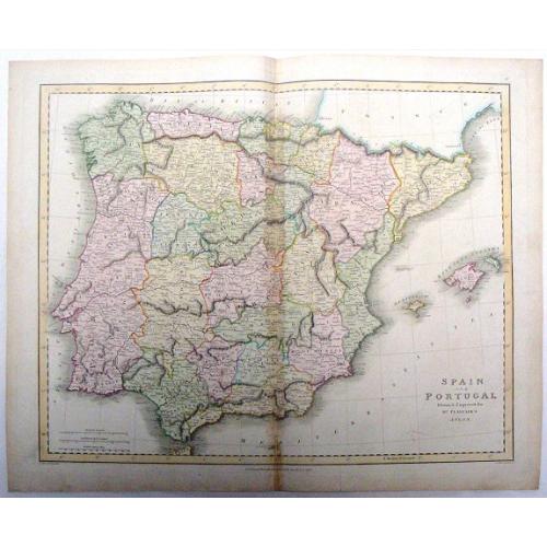 Old map image download for Spain and Portugal drawn & engraved for Dr. Playfair's Atlas.