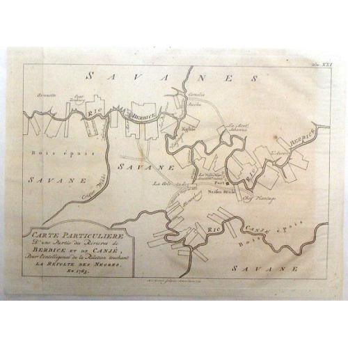 Old map image download for Carte Particuliere d'une Partie des Riviers de Berbice et de Caroje, Pour L'Intelligence de la Relation Touchant l Revolt des Negres en 1763