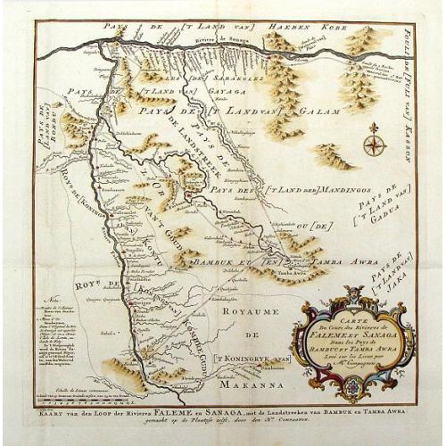 Old map image download for Carte du Cours des Rivieres de Falemeet Sanaga Dans les Pays de Bamucet Tamba Awra.