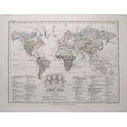 Ethnographical map of the World showing the distribution of the Human race in the middle of the 19th century...