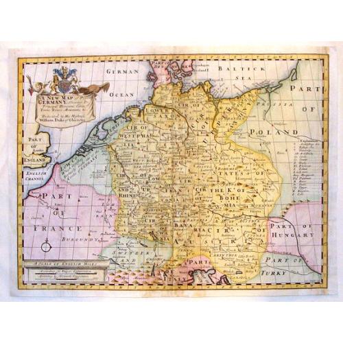 Old map image download for A New Map of Present Germany, Shewing Its Principal divisions, Cities, Towns, Rivrs, Mountains &c.