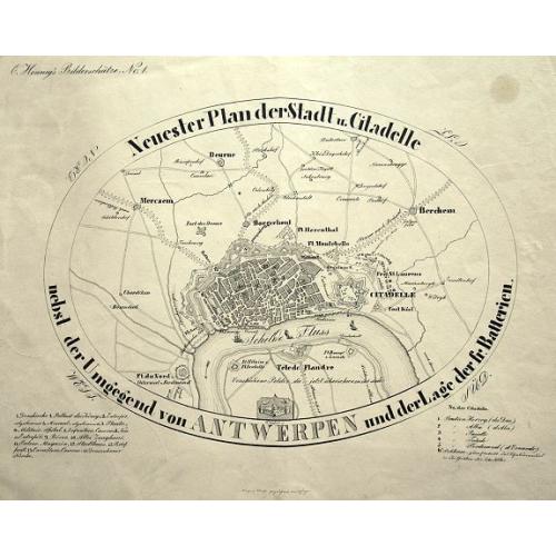 Old map image download for Neuester Plan der Stadt und Citadelle nebst der Umgegend von ANTWERPEN und der Lage der fr. Batterien.