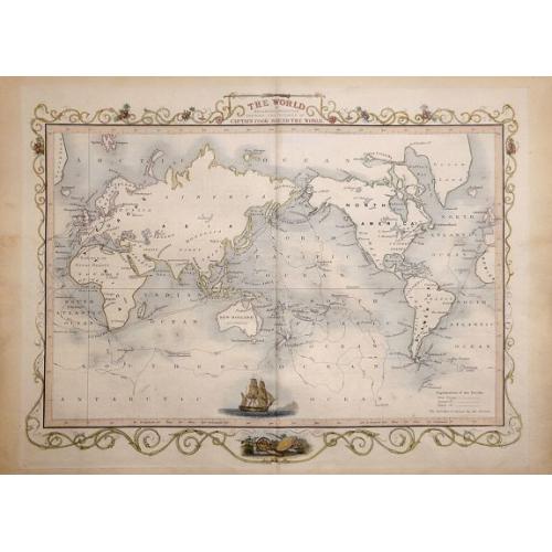 Old map image download for The World on Mercators Projection Shewing the Voyages of Captain Cook Round the World.