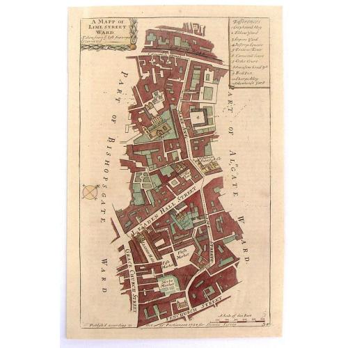 Old map image download for A Mapp of Lime Street Ward, Taken from ye Last Surveys & Corrected.