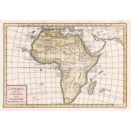 Old map image download for Carte L'AFRIQUE pour La Concorde de la Geographie des Differens Ages.