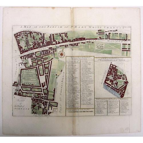 Old map image download for A Map of the Parish of St. Mary White Chappel./ A Map of the Parish of St. Katherines by the Tower.