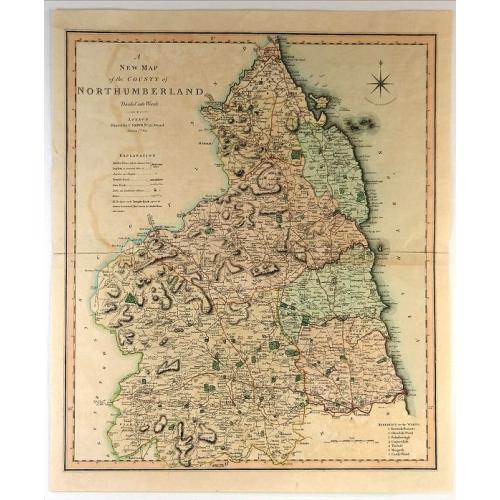 Old map image download for A New Map of the County of Northumberland Divided into Wards.