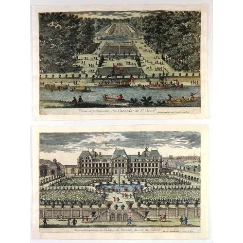 Old map image download for (Two Aveline Panoramic Views) Cascades de St. Cloud & Chateau de Meudon.