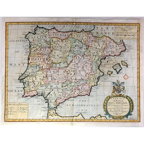 Old map image download for A New Map of Present Spain & Portugal, Shewing Their Principal Divisions, Chief Cities, Townes, Ports, Rivers, Mountains & c. Dedicated to his Highness, William, Duke of Gloucester